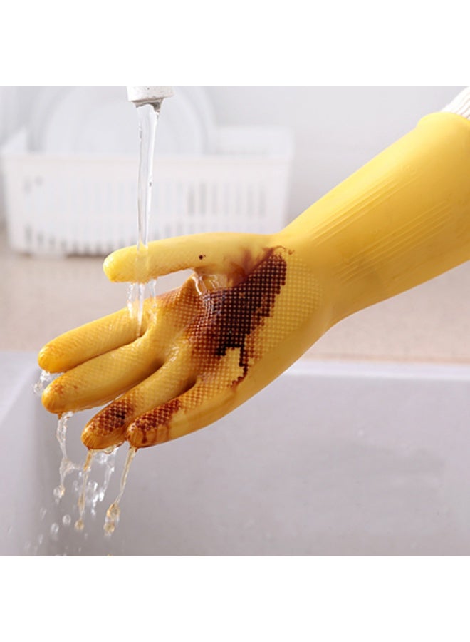 5 pairs of 10-count multi-purpose protective gloves, waterproof and oil-resistant with long sleeves. Ideal for household use, kitchen tasks, dishwashing, cleaning, oil spill cleanup, gardening, construction work, and more. Yellow, size L. - Image 4